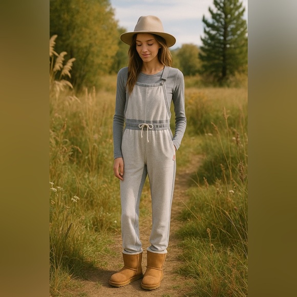NWT Free People Movement Heather Gray Knit Overalls - Picture 1 of 9